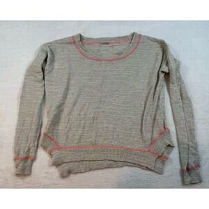 Free People Beach Gray Contrast Stitching Linen Wool Oversized Top Size Small